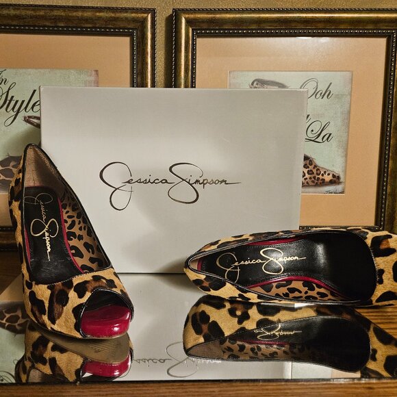 đ„ Jessica Simpson Ginger2 Leopard Peep-Toe Stiletto Heels â Size 6M - Picture 8 of 10